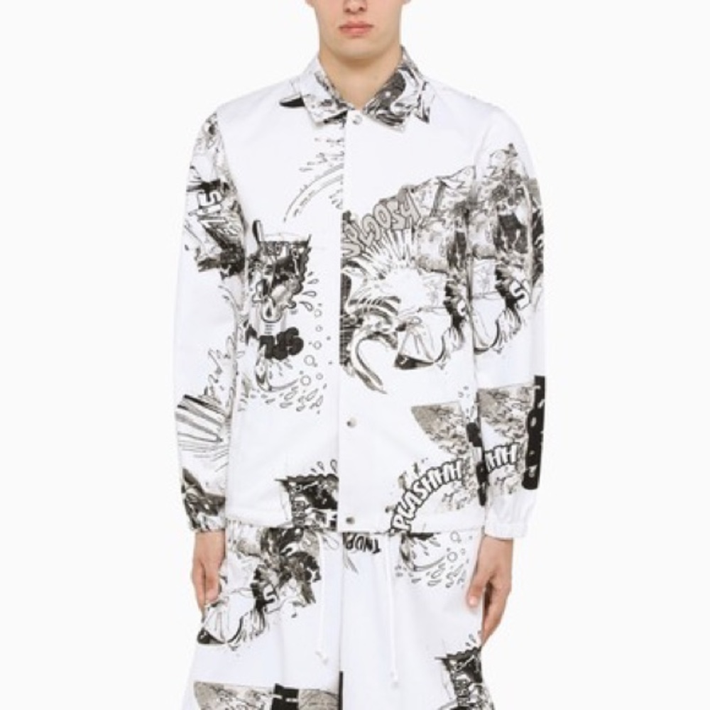 Corsica White Black Design Button Down Shirt Long Sleeves